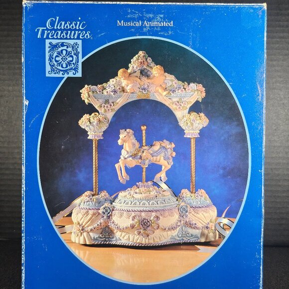 Vintage Classic Treasures Musical Animated Horse Carousel With Canopy In Box - Picture 5 of 12